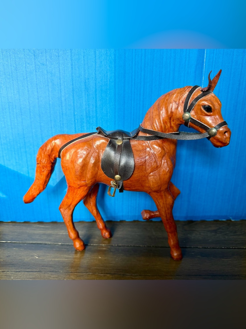 Vintage Leather Wrapped Horse Figurine Statue 
Equestrian Collectibles